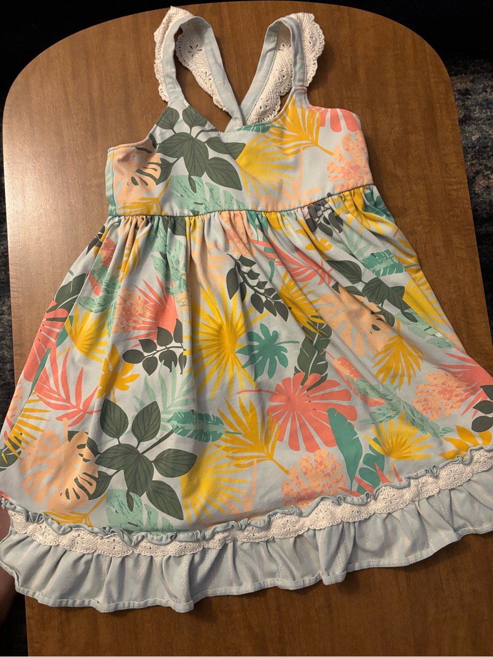 Matilda Jane Light Blue Tropical Floral Sundress with Lace Straps